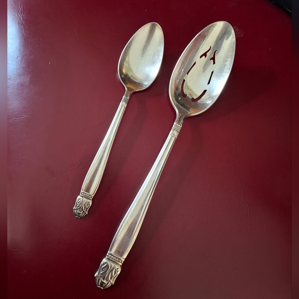 Danish Princess" Pierced Serving Tbsp & Teaspoon 1938 Vint Intern Silverplate